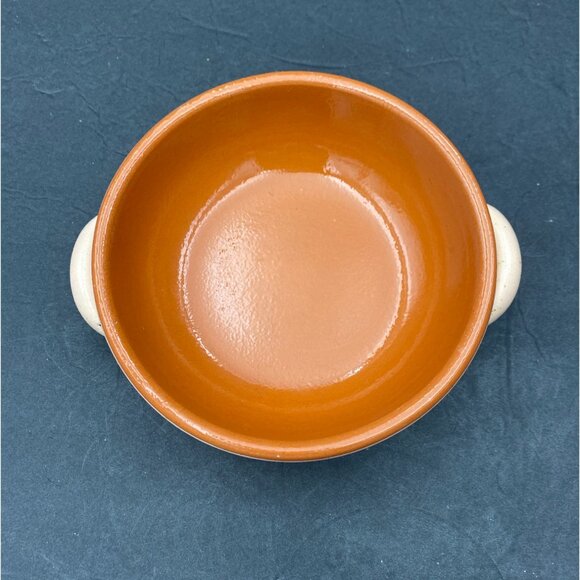 De Silva Bowl Glazed Terracotta Handles pitted Made In Italy orange Beige MCM - Picture 2 of 11